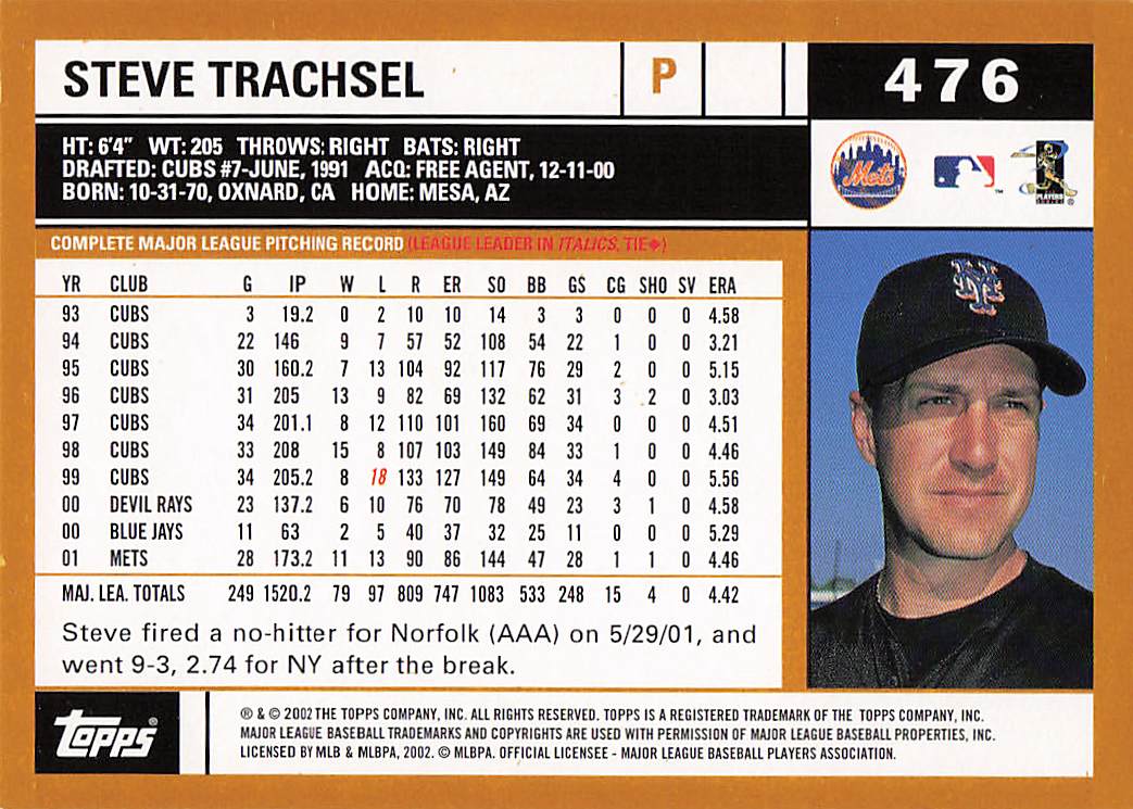 2002 Topps Baseball Steve Trachsel #476