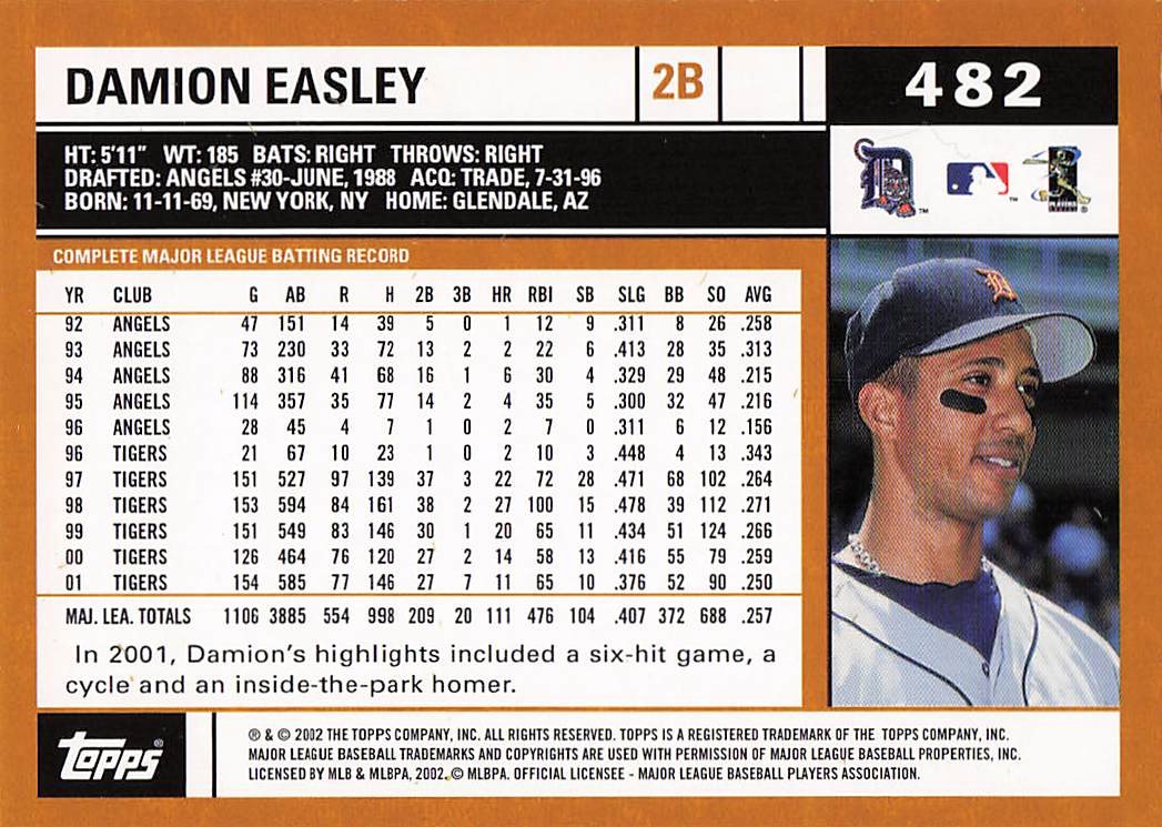 2002 Topps Baseball Damion Easley #482