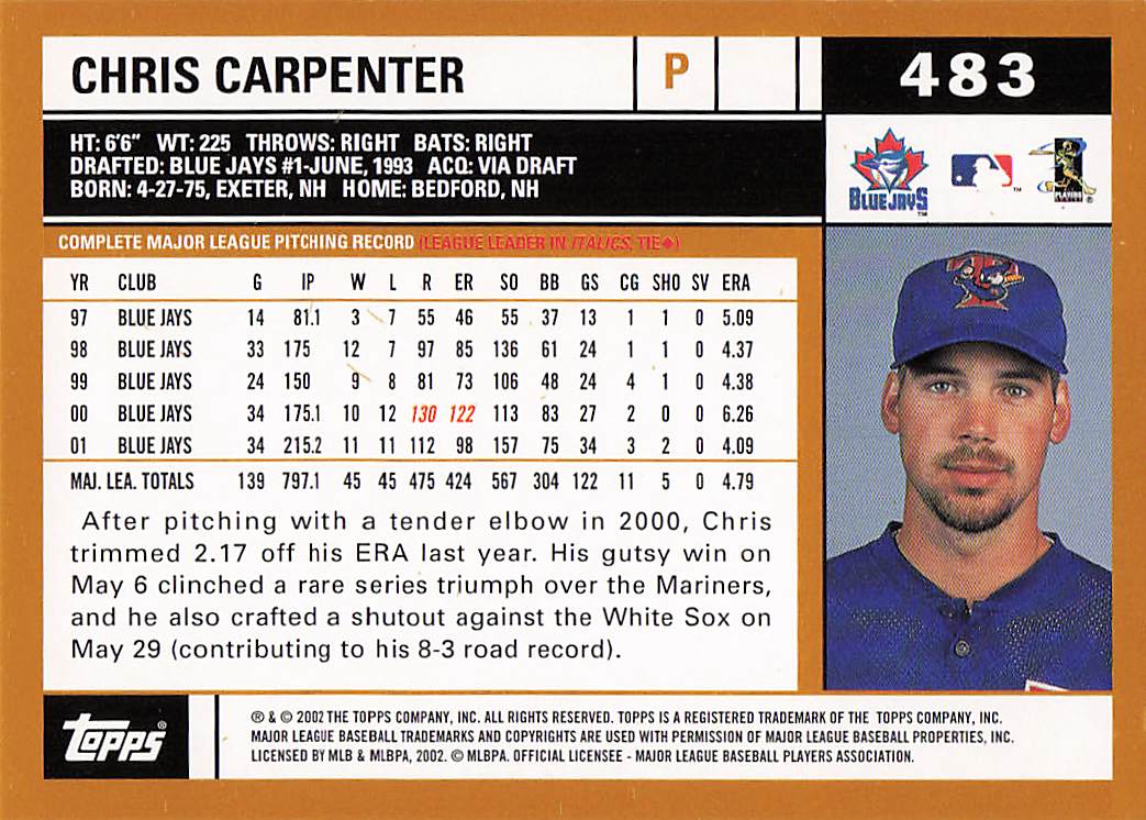 2002 Topps Baseball Chris Carpenter #483