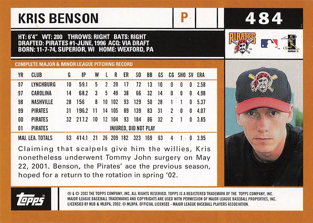 2002 Topps Baseball Kris Benson #484
