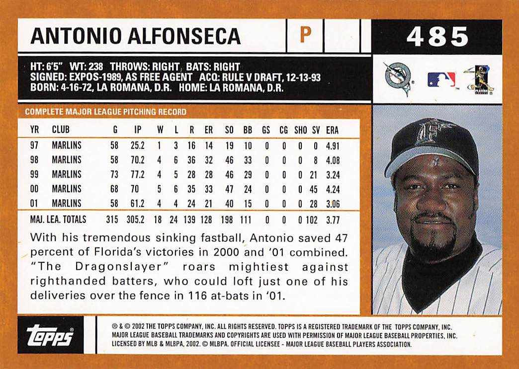 2002 Topps Baseball Antonio Alfonseca #485