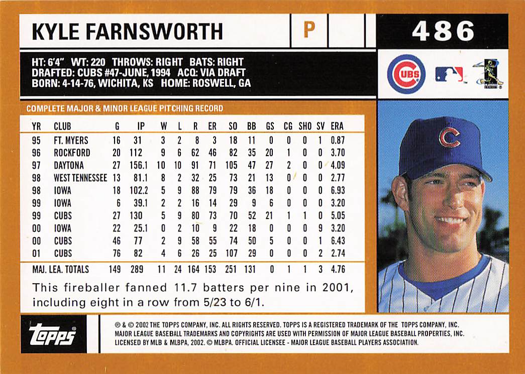 2002 Topps Baseball Kyle Farnsworth #486