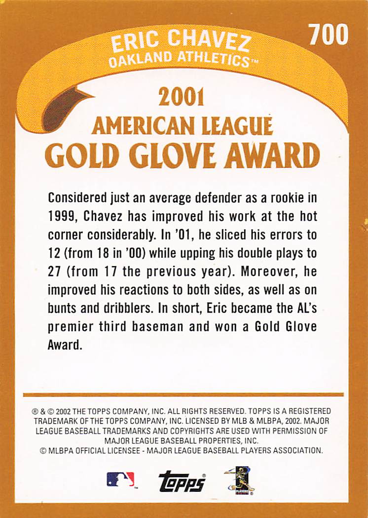 2002 Topps Baseball Eric Chavez #700