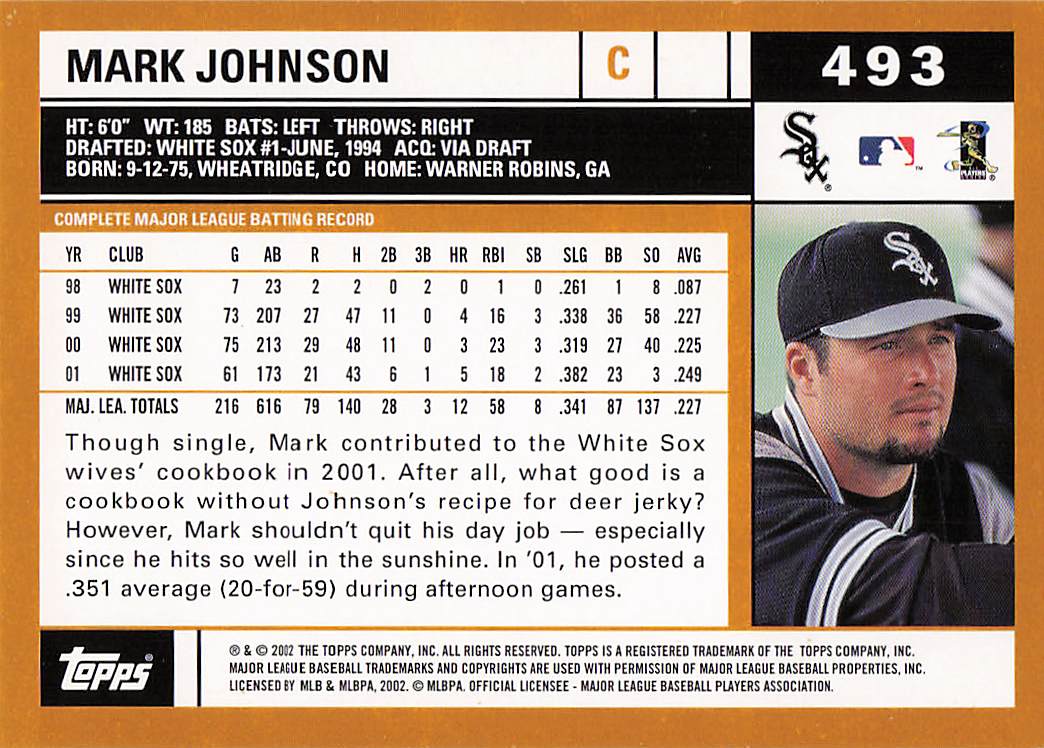 2002 Topps Baseball Mark Johnson #493