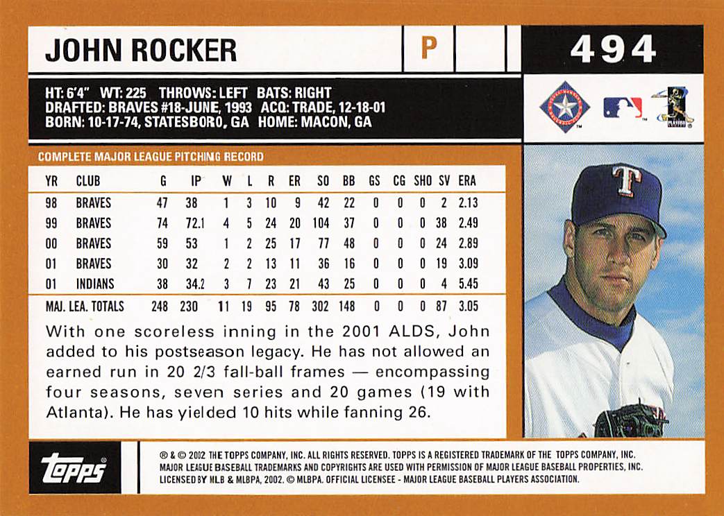 2002 Topps Baseball John Rocker #494