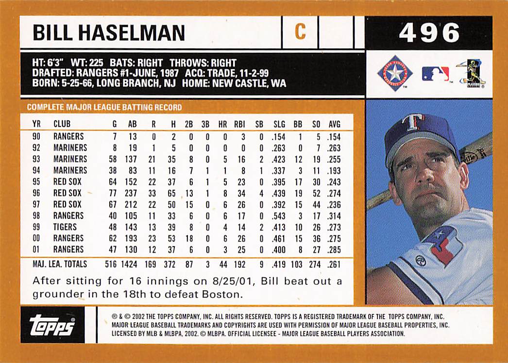 2002 Topps Baseball Bill Haselman #496