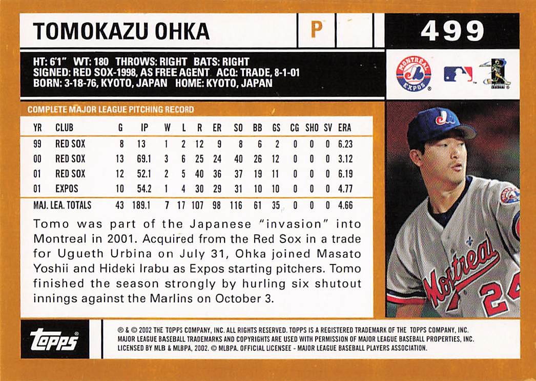 2002 Topps Baseball Tomokazu Ohka #499