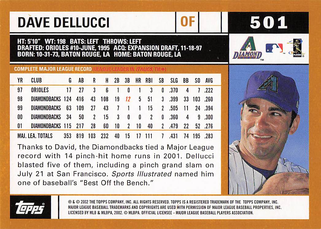 2002 Topps Baseball David Dellucci #501