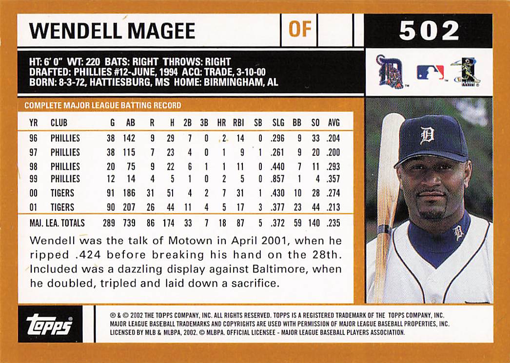 2002 Topps Baseball Wendell Magee #502