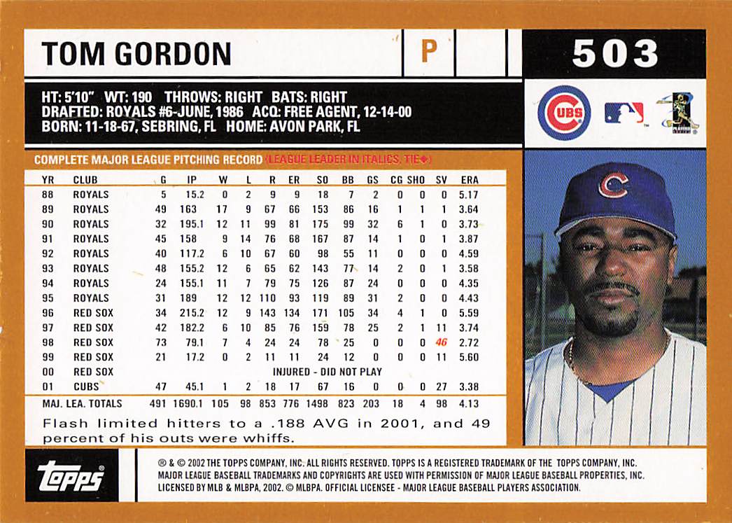 2002 Topps Baseball Tom Gordon #503