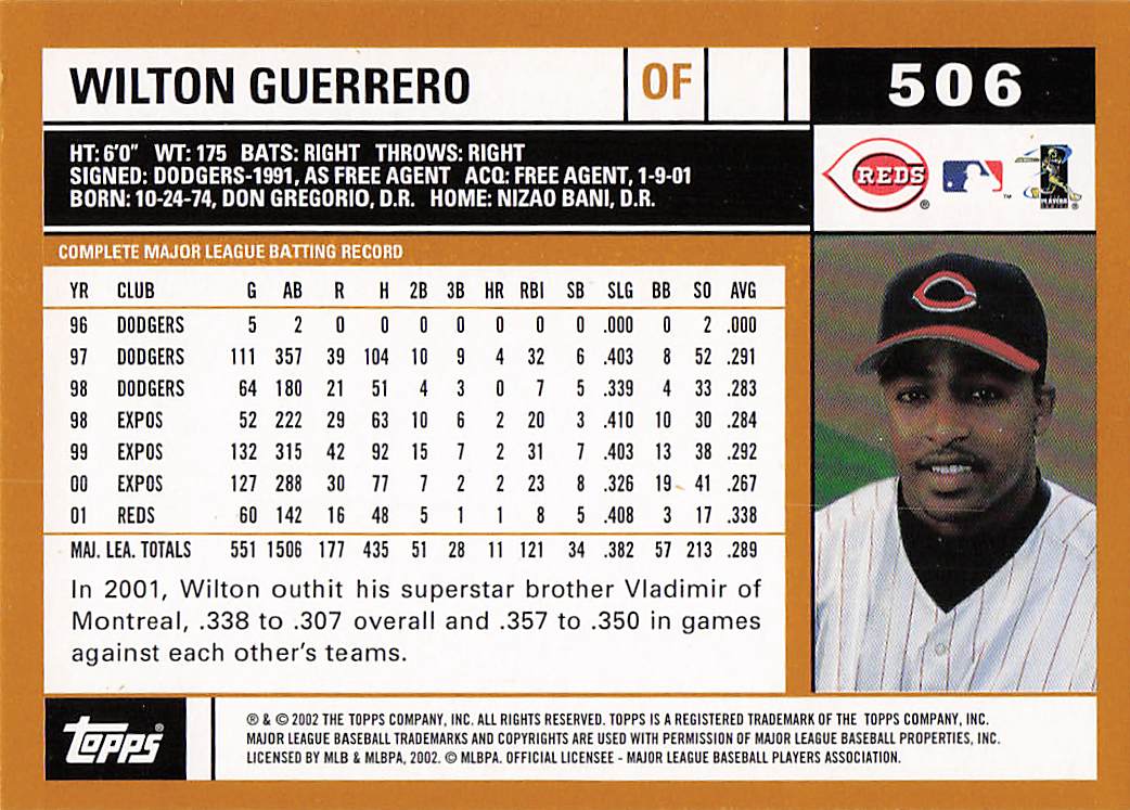 2002 Topps Baseball Wilton Guerrero #506