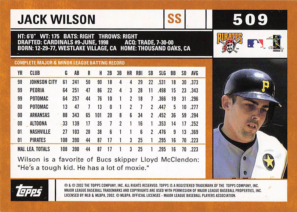 2002 Topps Baseball Jack Wilson #509