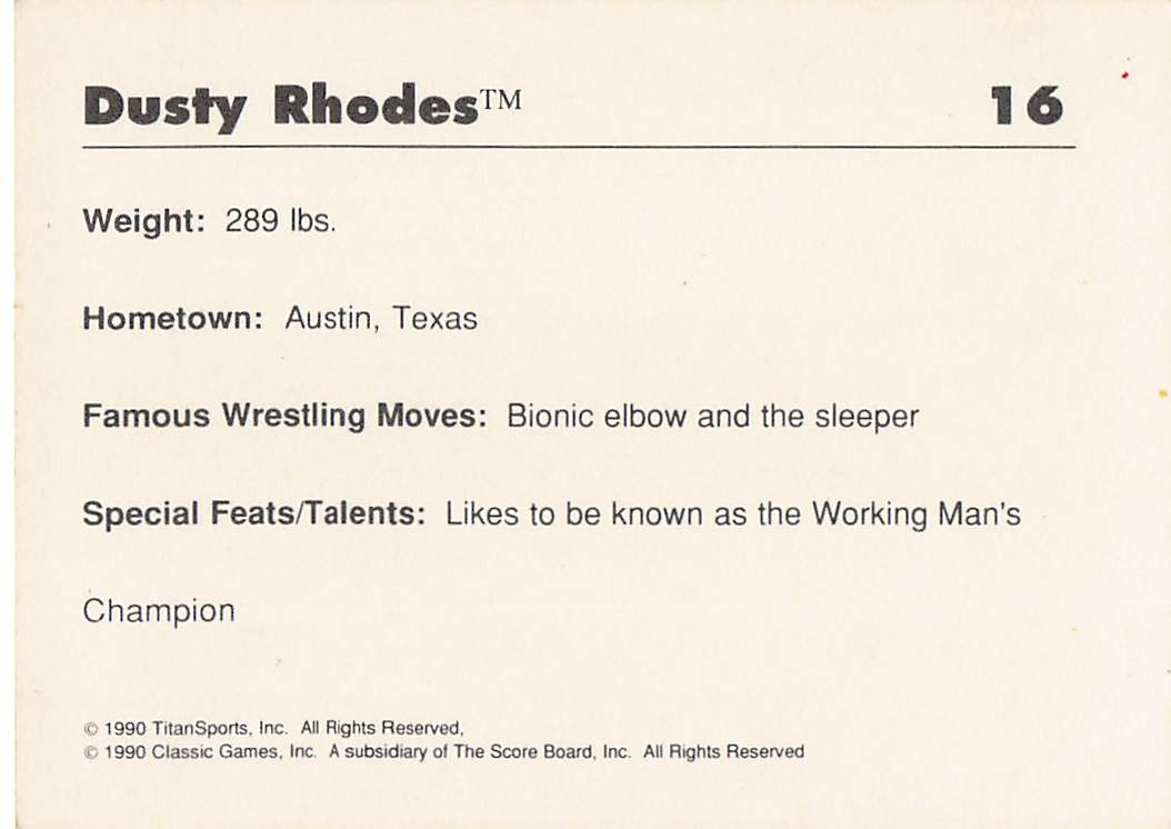 1989 Classic WWF Wrestling Dusty Rhodes #16