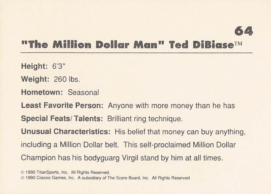 1989 Classic WWF Wrestling "The Million Dollar Man" Ted DiBiase #64