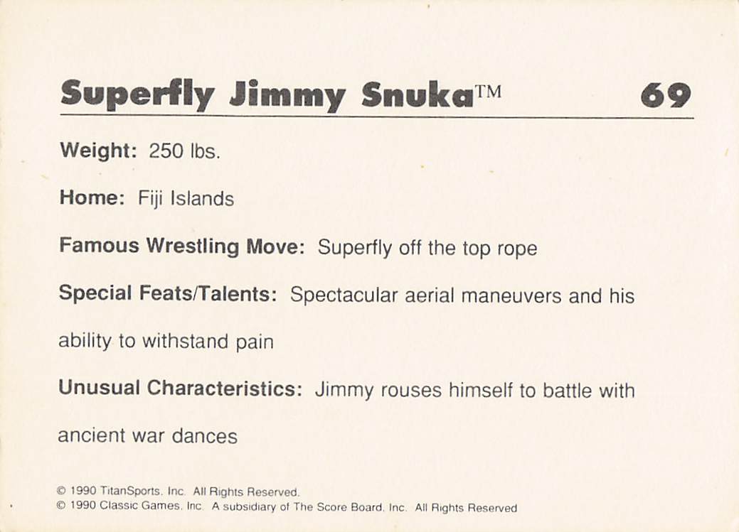 1989 Classic WWF Wrestling Superfly Jimmy Snuka #69