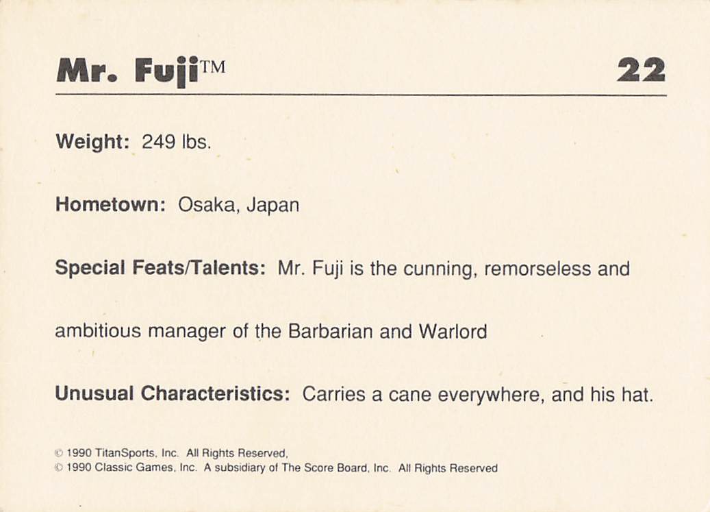 1989 Classic WWF Wrestling Mr. Fuji #22