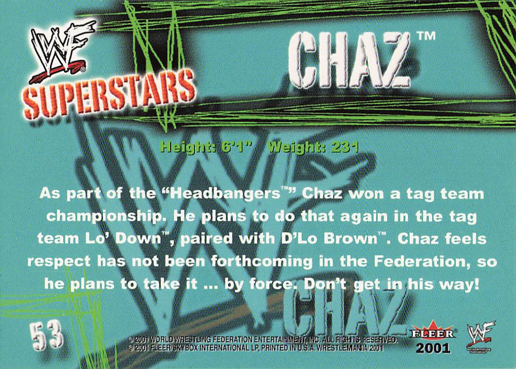 2001 Fleer WWF Wrestlemania Wrestling Chaz #53