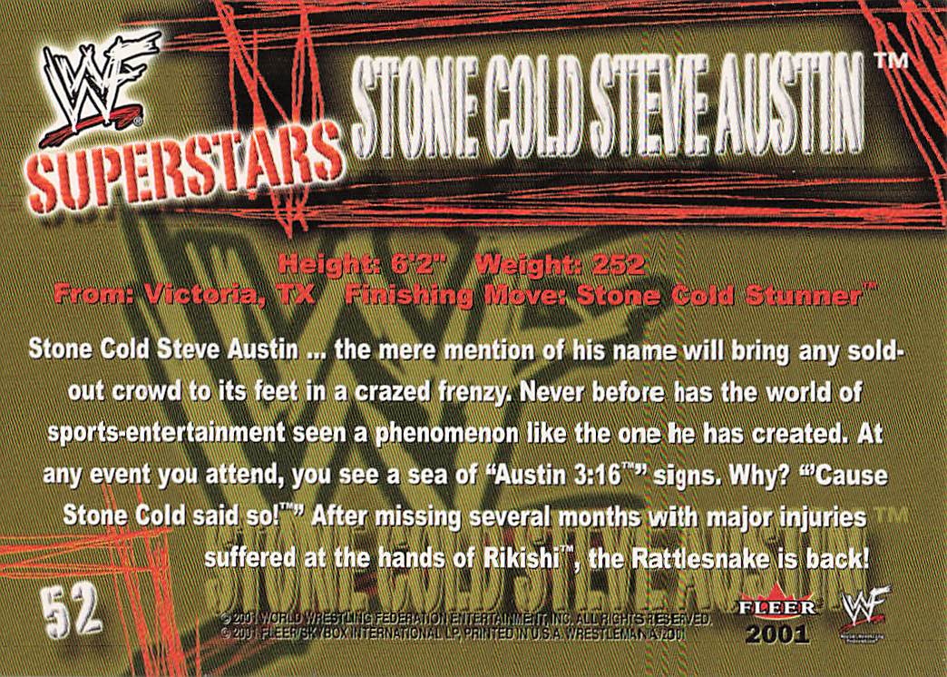 2001 Fleer WWF Wrestlemania Wrestling Stone Cold Steve Austin #52