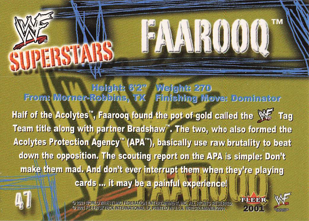 2001 Fleer WWF Wrestlemania Wrestling Faarooq #47