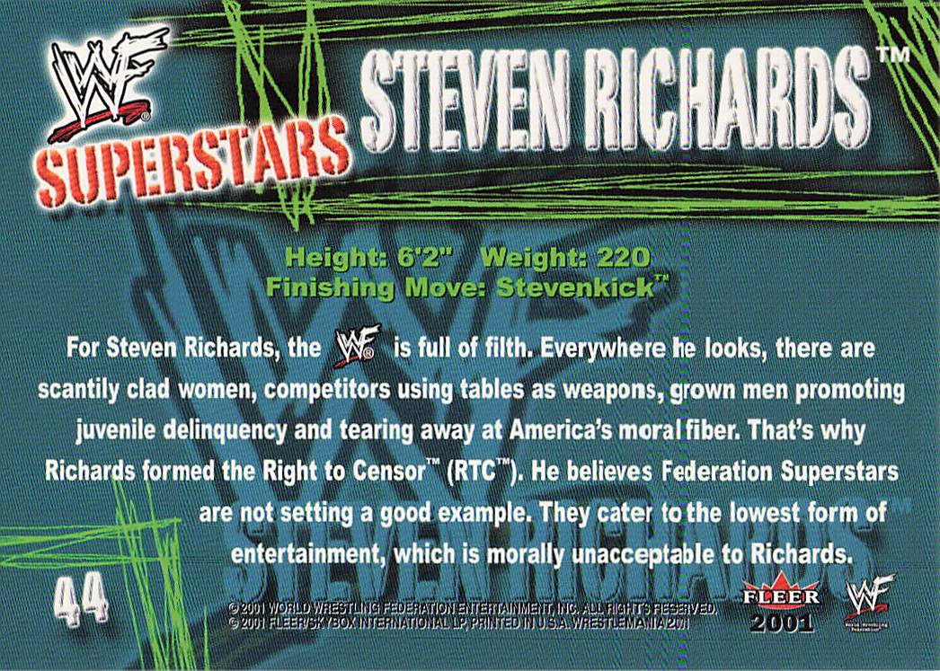 2001 Fleer WWF Wrestlemania Wrestling Steven Richards #44 Rookie