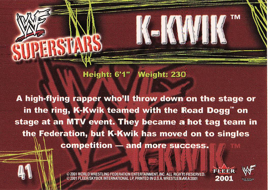 2001 Fleer WWF Wrestlemania Wrestling K-Kwik #41 Rookie