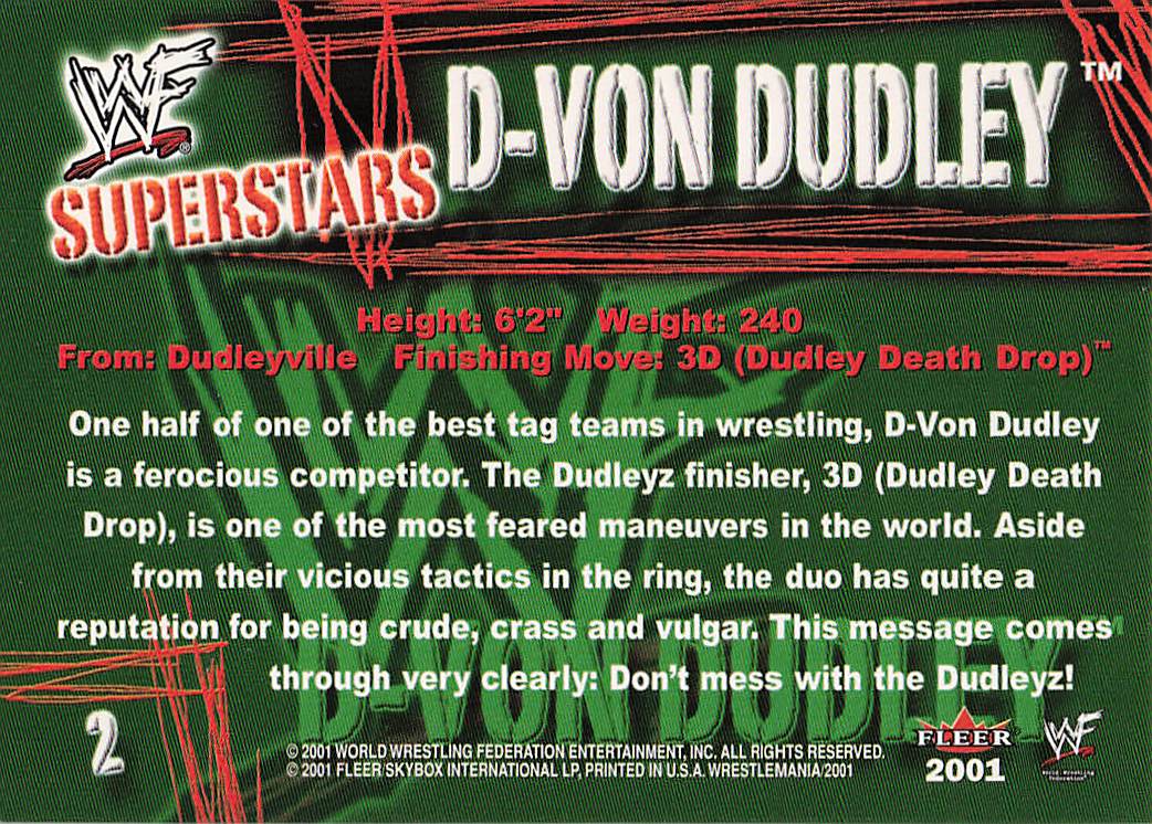2001 Fleer WWF Wrestlemania Wrestling D-Von Dudley #2