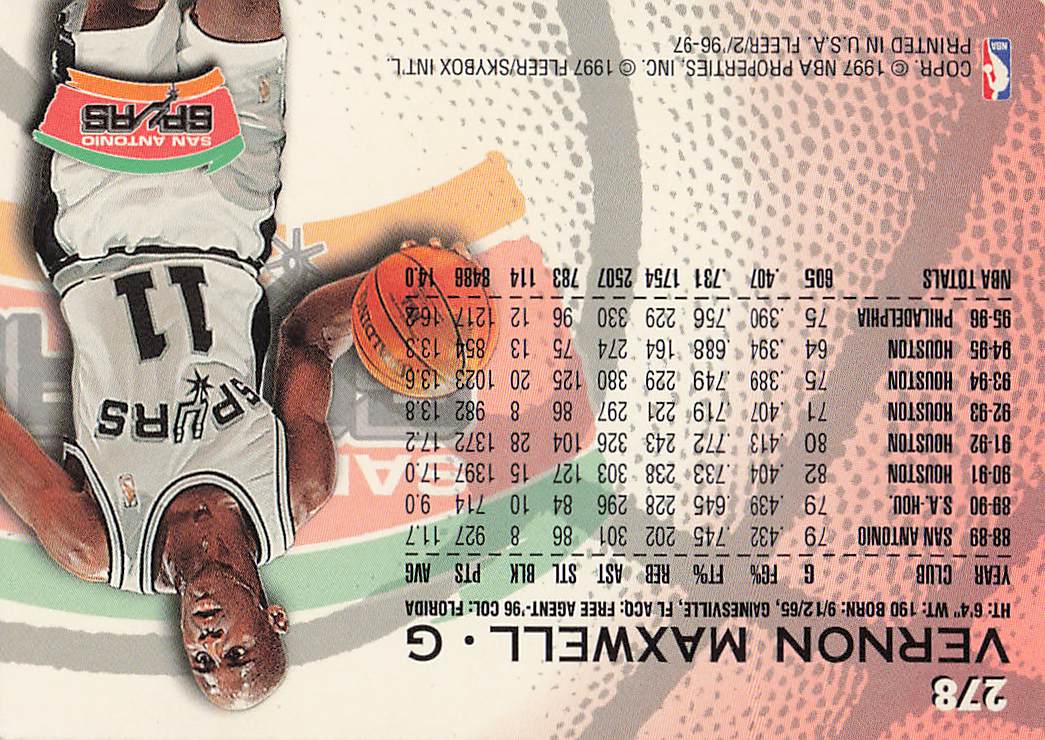 1996-97 Fleer Basketball Vernon Maxwell #248