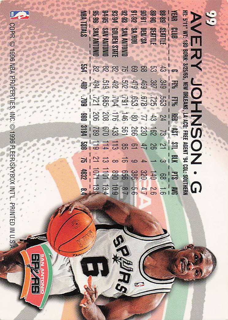 1996-97 Fleer European Basketball Avery Johnson #99