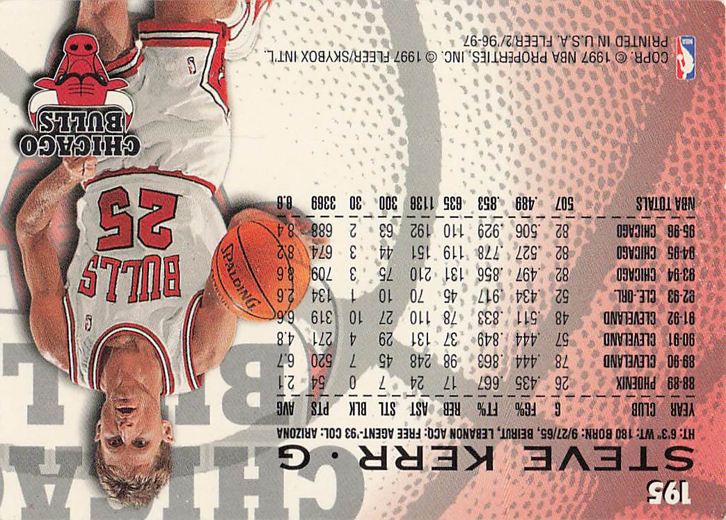 1996-97 Fleer Basketball Steve Kerr #165