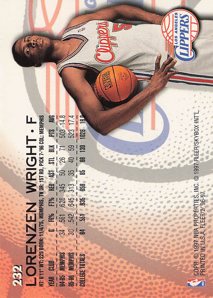 1996-97 Fleer Basketball Lorenzen Wright #202 Rookie
