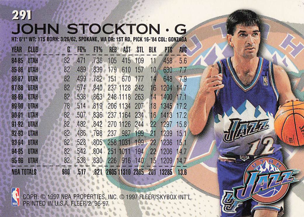 1996-97 Fleer Sprite Basketball John Stockton #37
