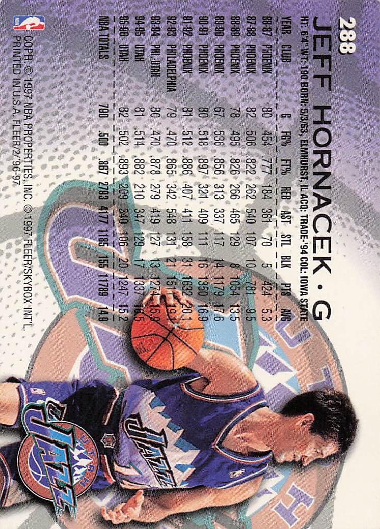 1996-97 Fleer Basketball Jeff Hornacek #258