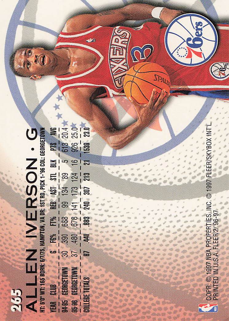 1996-97 Fleer Basketball Allen Iverson #235 Rookie