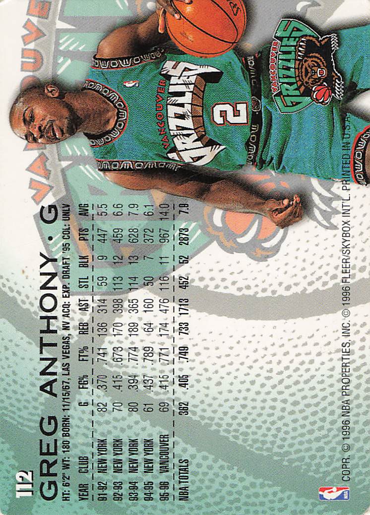 1996-97 Fleer European Basketball Greg Anthony #112