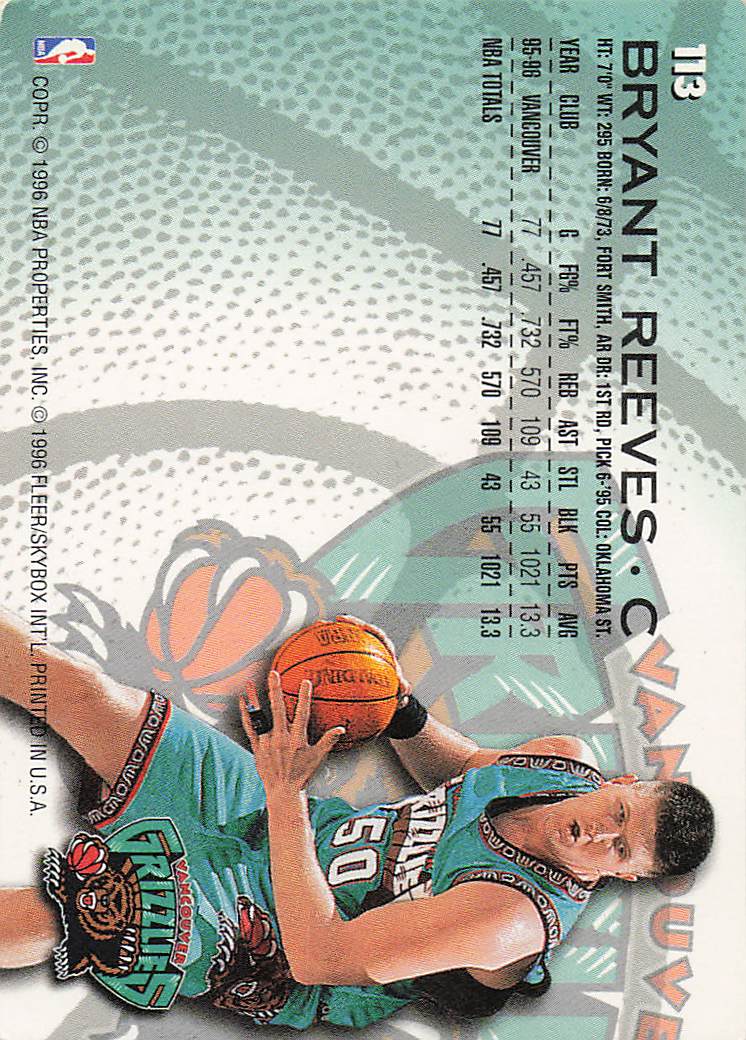 1996-97 Fleer Basketball Bryant Reeves #113