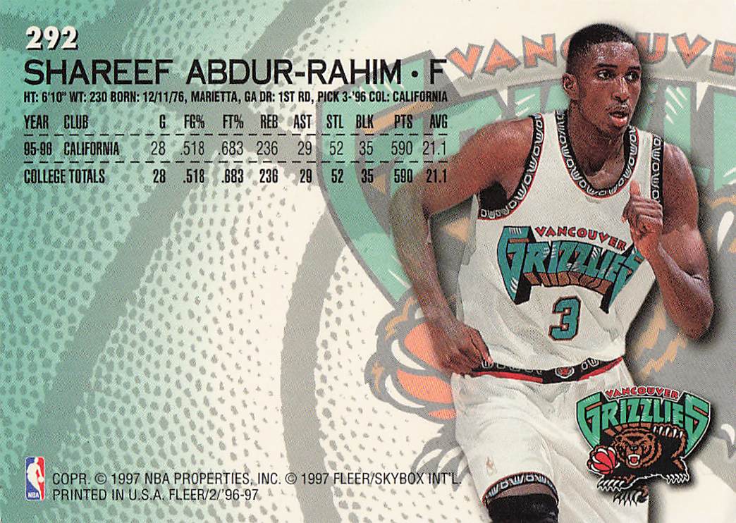 1996-97 Fleer Basketball Shareef Abdur-Rahim #262 Rookie