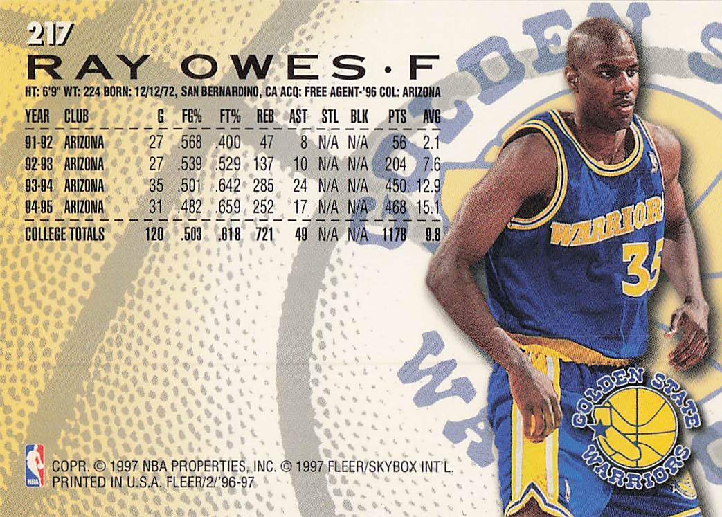 1996-97 Fleer European Basketball Ray Owes #217