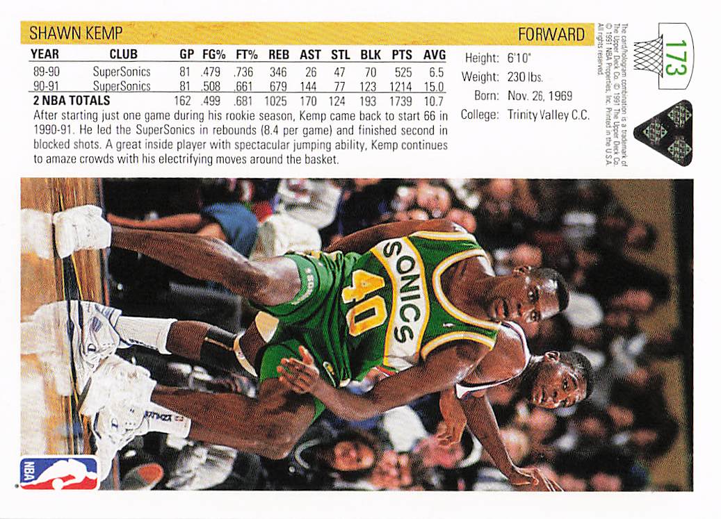 1991-92 Upper Deck Basketball Shawn Kemp #173