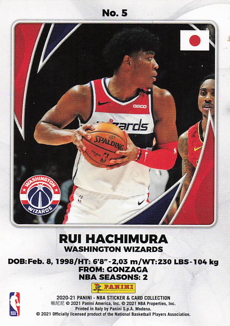 2020-21 Panini NBA Sticker & Card Collection Basketball Cards Rui Hachimura #5