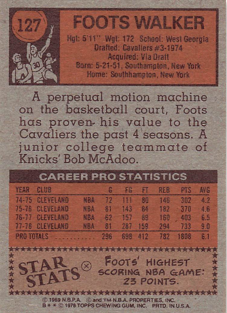 1978-79 Topps Basketball Foots Walker #127 Rookie