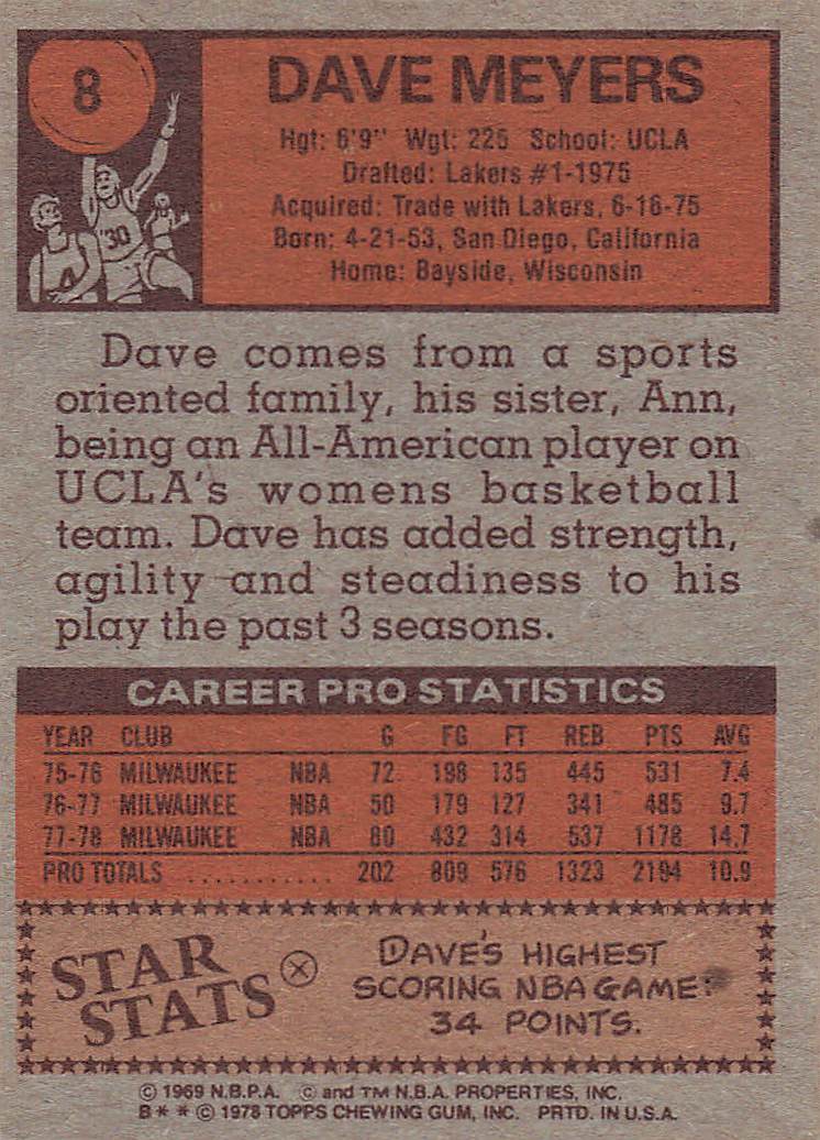 1978-79 Topps Basketball Dave Meyers #8