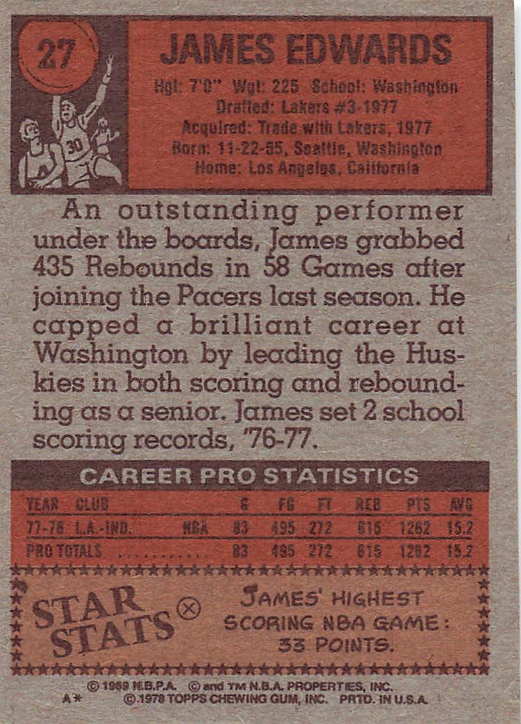 1978-79 Topps Basketball James Edwards #27 Rookie
