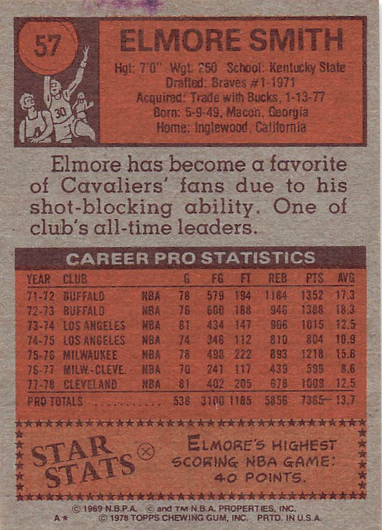 1978-79 Topps Basketball Elmore Smith #57