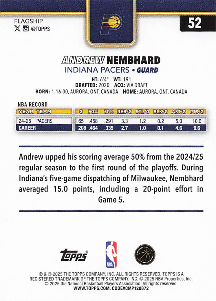 2025-26 Topps Basketball Andrew Nembhard #52