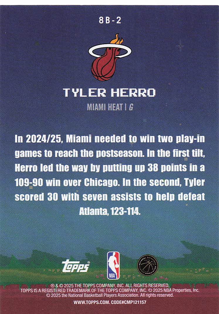 2025-26 Topps Basketball 8-Bit Ballers Tyler Herro #8B-2