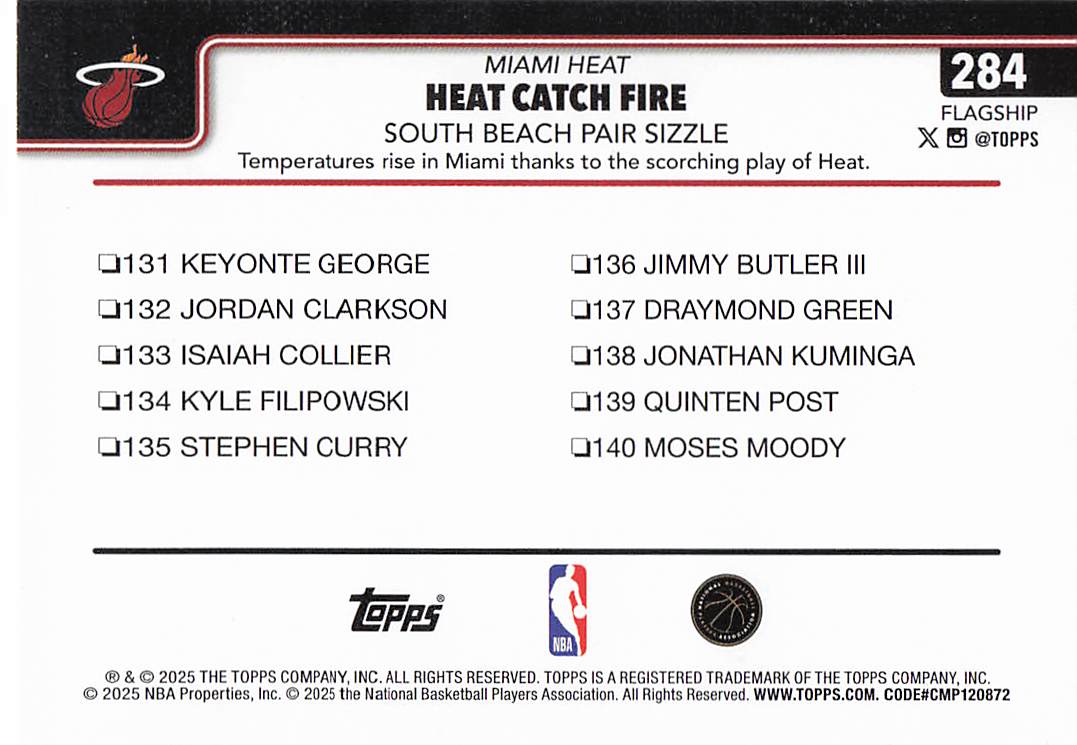 2025-26 Topps Season Tip Off Heat Catch Fire: South Beach Pair Sizzle #284