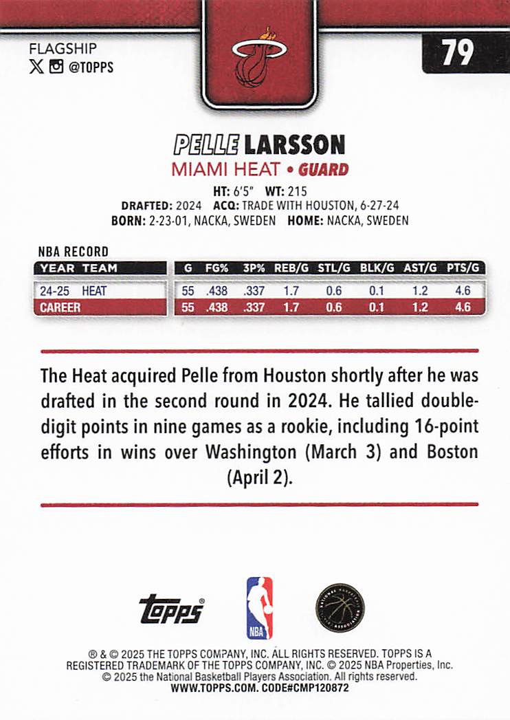 2025-26 Topps Basketball Season Tip Off Pelle Larsson #79