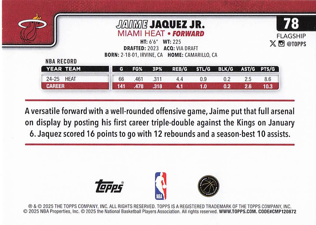 2025-26 Topps Basketball Jaime Jaquez Jr. #78