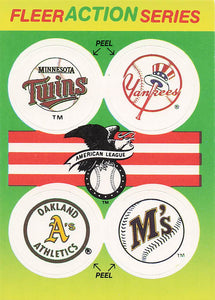1990 Fleer Action Series Stickers: Twins / Yankees / Athletics / Mariners #NNO
