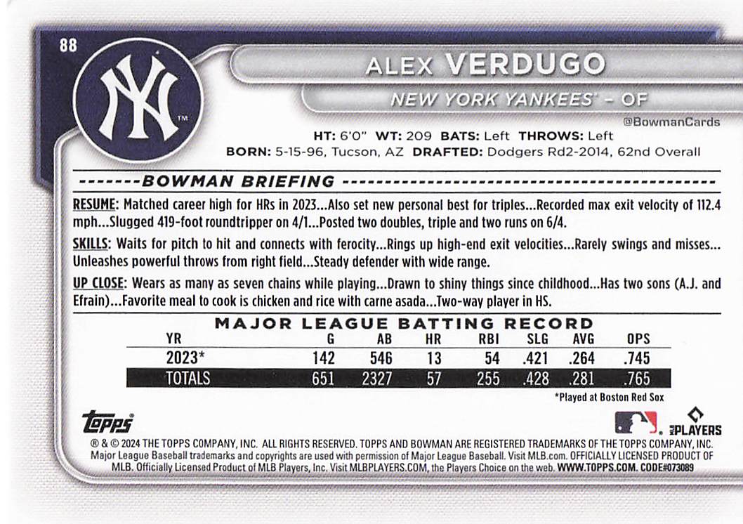 2024 Bowman Baseball Alex Verdugo #88